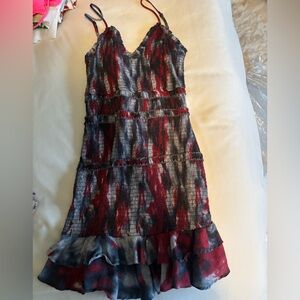 Olivaceous Red and blue tie dye smocked mini Dress